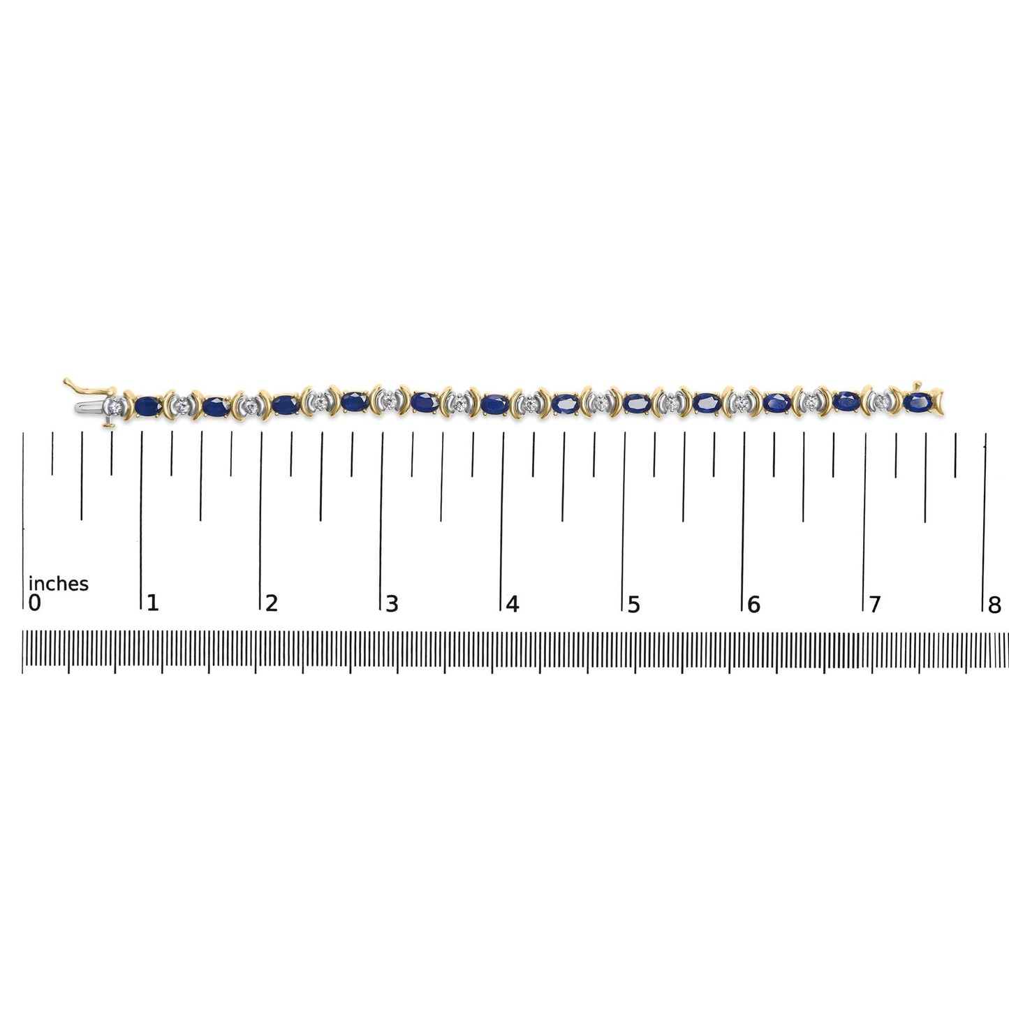 14K Yellow Gold 1.00 Cttw Alternating Diamond and 6 1/2 Cttw Oval Blue Sapphire Link Bracelet (H-I Color, SI1-SI2 Clarity) - 7" Inches