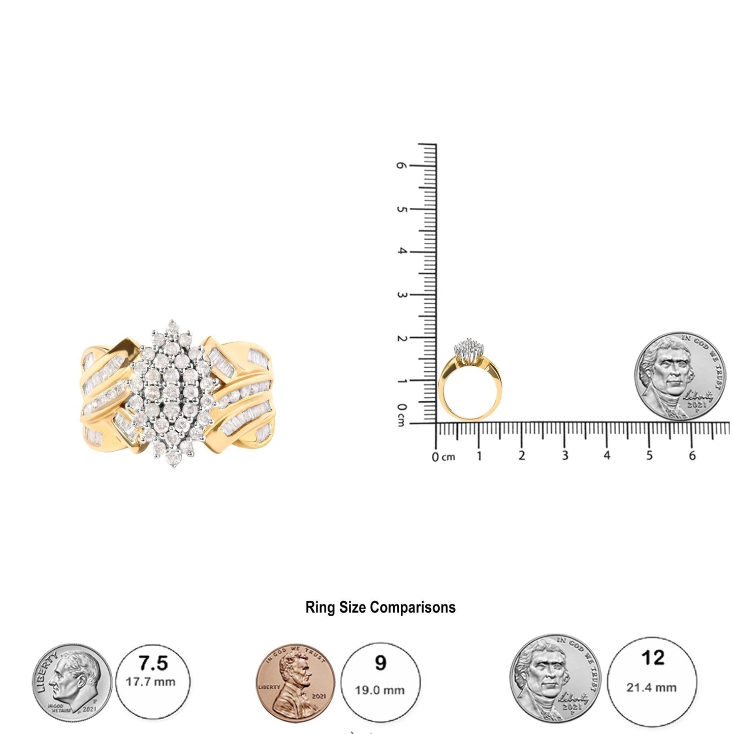 10K Yellow Gold 1 Cttw Diamond Pear Shaped Cluster Cluster Cocktail Ring (H-I Color, I2-I3 Clarity)