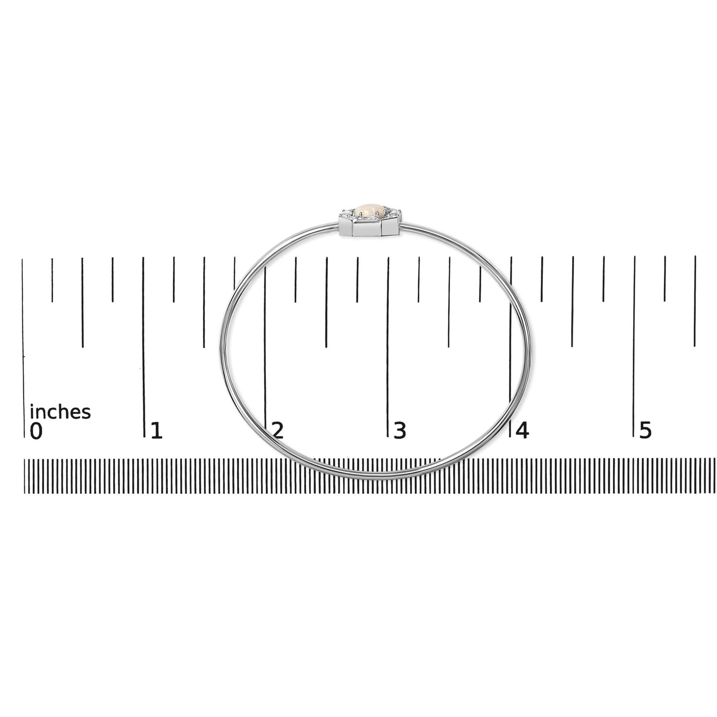 .925 Sterling Silver 7X7MM Created Opal and White Sapphire Halo Bangle Bracelet - 7 Inches