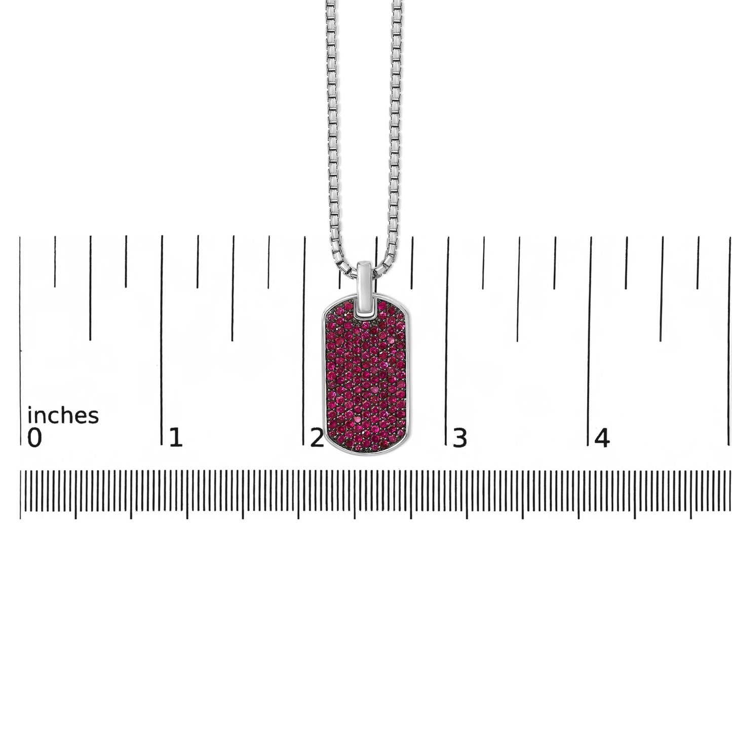 Men's .925 Sterling Silver Created Red Ruby Dog Tag Pendant Necklace - 22" Inches