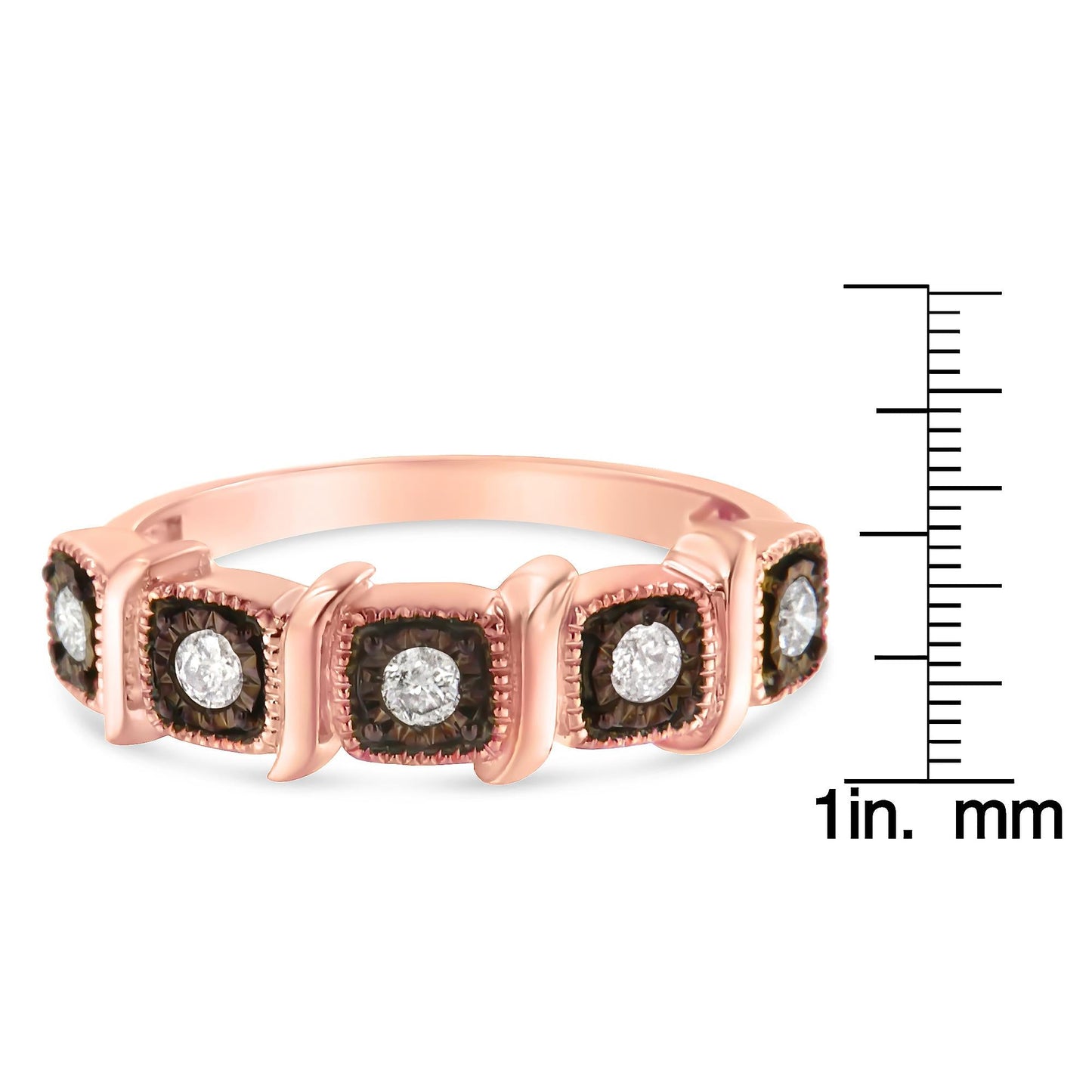 10K Rose Gold Flashed .925 Sterling Silver Miracle-Set 1/4 Cttw Diamond 5-Stone Band Ring (J-K Color, I1-I2 Clarity)