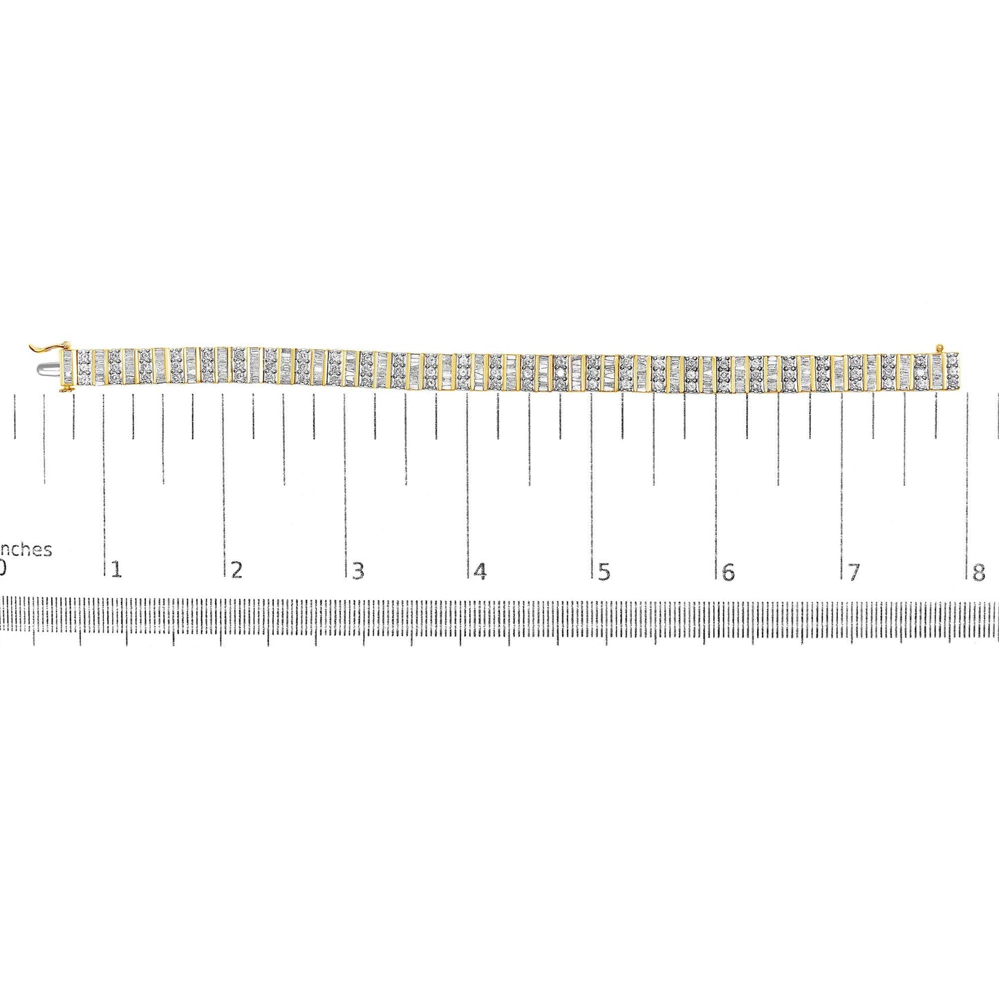 14K Yellow Gold Round and Baguette-Cut Diamond Bracelet (5.50 cttw, H-I Color, I1-I2 Clarity)