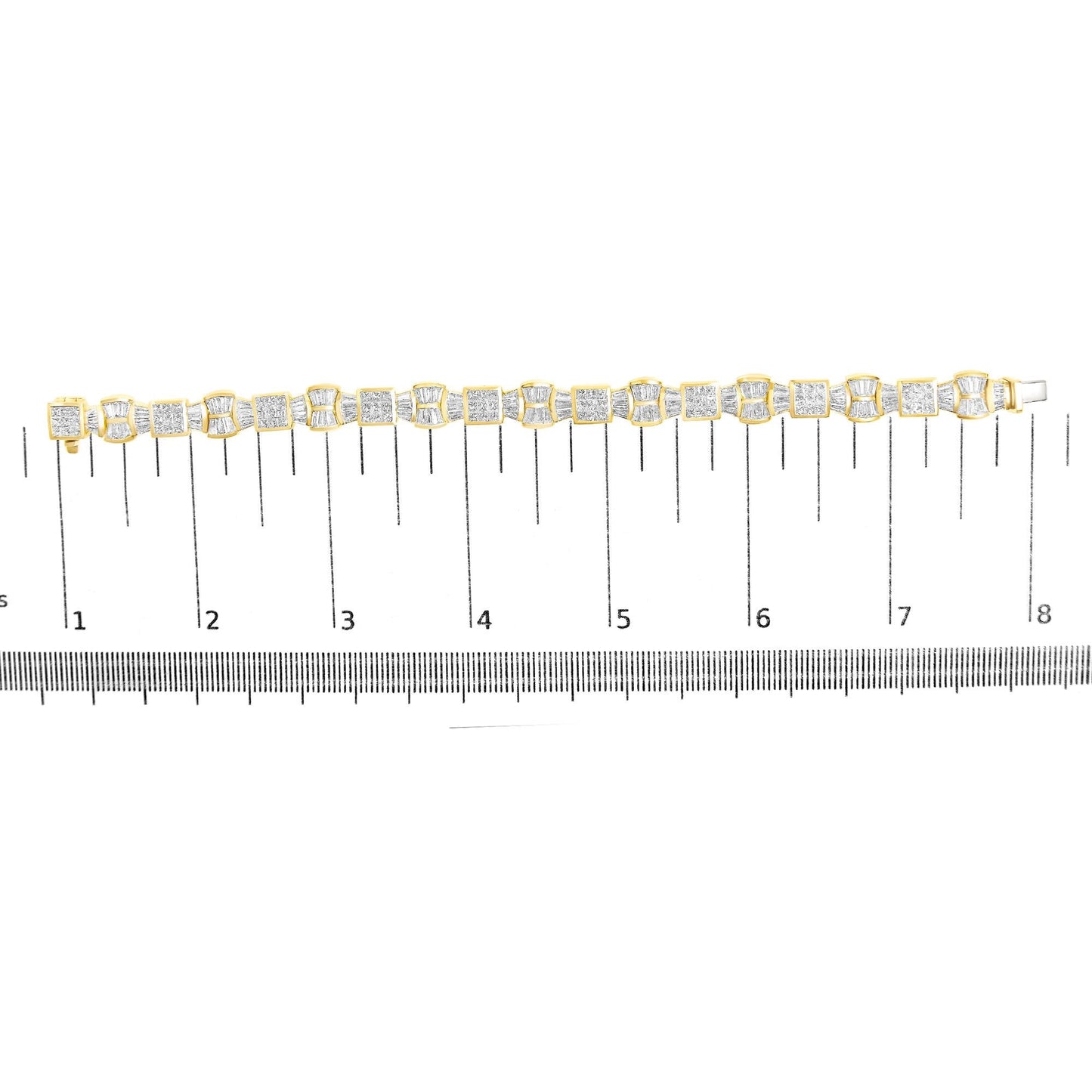 14K Yellow Gold 9 7/8 Cttw Princess and Baguette Diamond Bow and Box Link Tennis Bracelet (G-H Color, VS1-VS2 Clarity) - 7" Inches