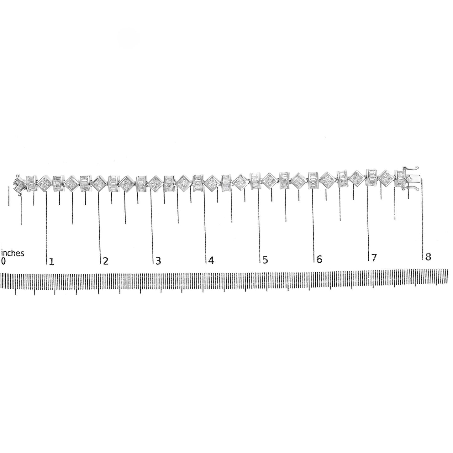 14K White Gold 9.0 Cttw Princess and Baguette Diamond Geometrical Style Link Bracelet (G-H Color, VS1-VS2 Clarity) - 7" Inches