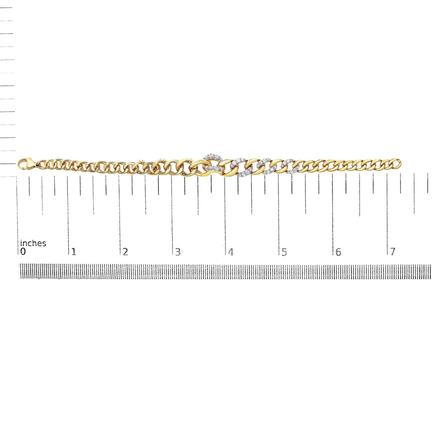 14K Yellow Gold Plated .925 Sterling Silver 1 1/4 Cttw Diamond Cuban Chain Link Bracelet (I-J Color, I3 Clarity)- 7.25"
