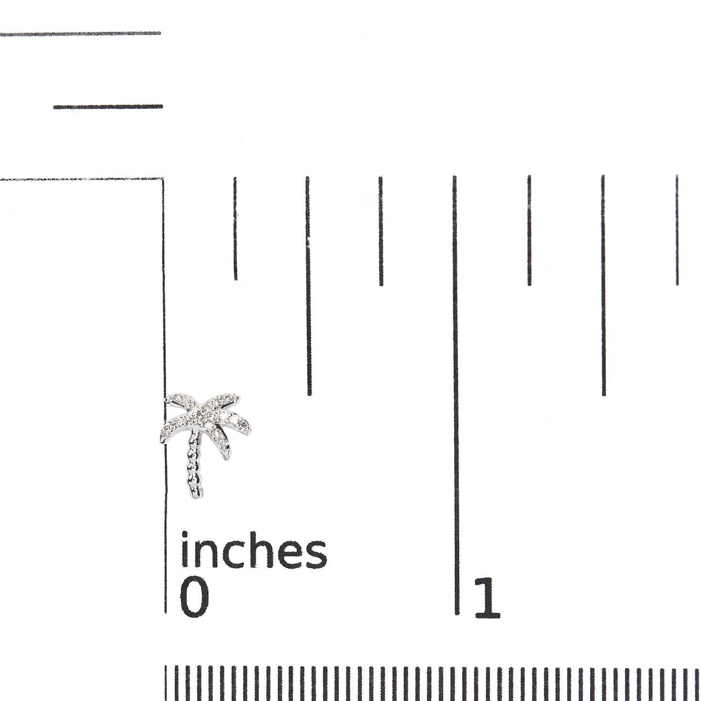 10K White Gold 1/10 Cttw Diamond Encrusted Palm Tree Stud Earrings (H-I Color, I1-I2 Clarity)