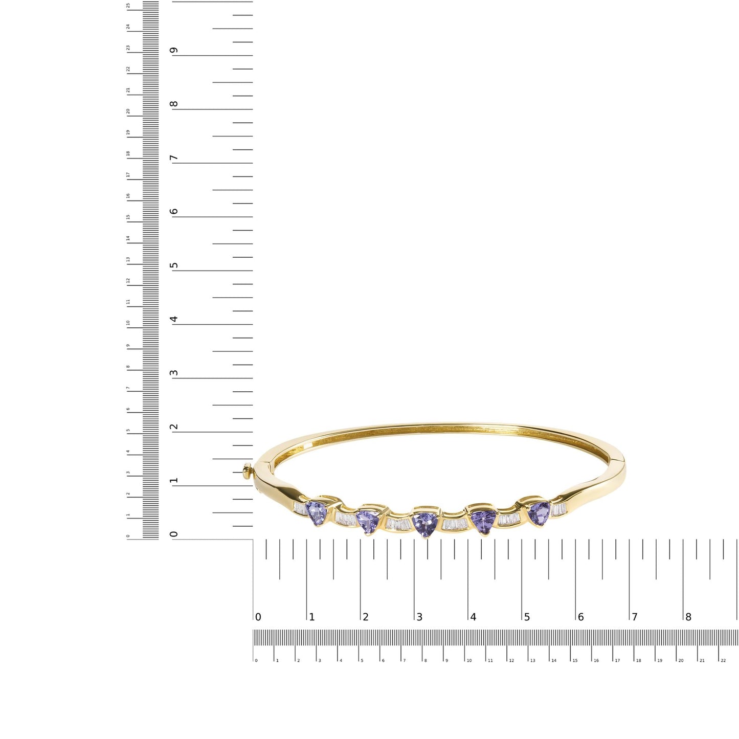 14K Gold Alternating Trillion Tanzanite and 1/3 Cttw Diamond Bangle Bracelet - Size 7"