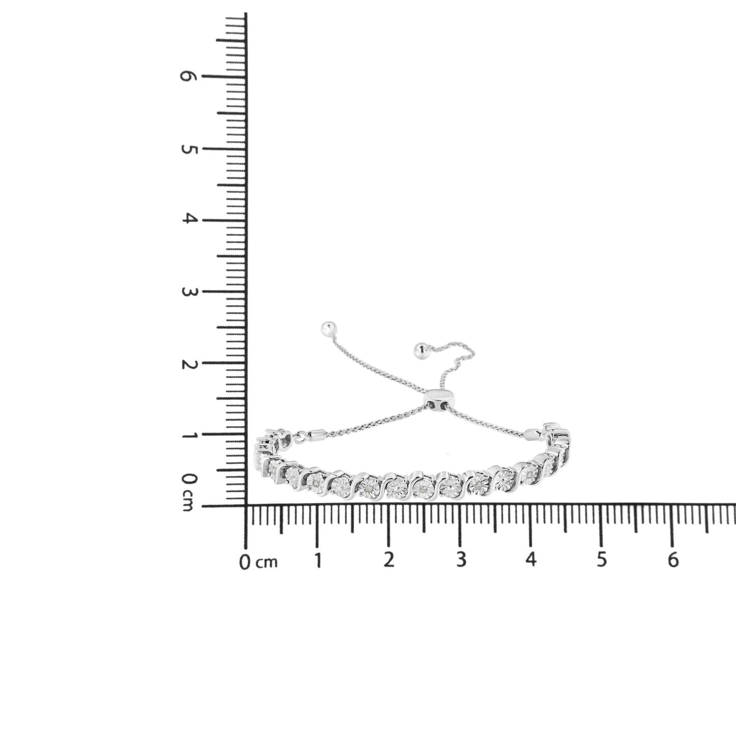 .925 Sterling Silver 1/10 Cttw Diamond Miracle Plate in Bypass Style "S" Links Adjustable Bolo Bracelet (I-J Color, I2-I3 Clarity) - 6”-10”