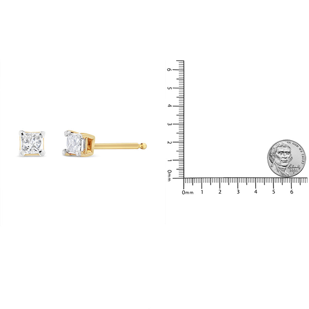 AGS Certified Princess-Cut Square Diamond 4-Prong Solitaire Stud Earrings in 14K Gold (J-K Color, I1-I2 Clarity)