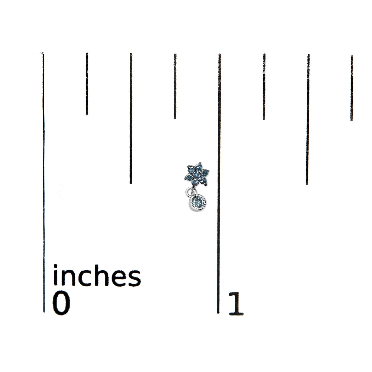 .925 Sterling Silver 1/10 Cttw Blue Diamond Star Stud with Bezel Drop Dangle Earrings (Blue Color, I2-I3 Clarity)