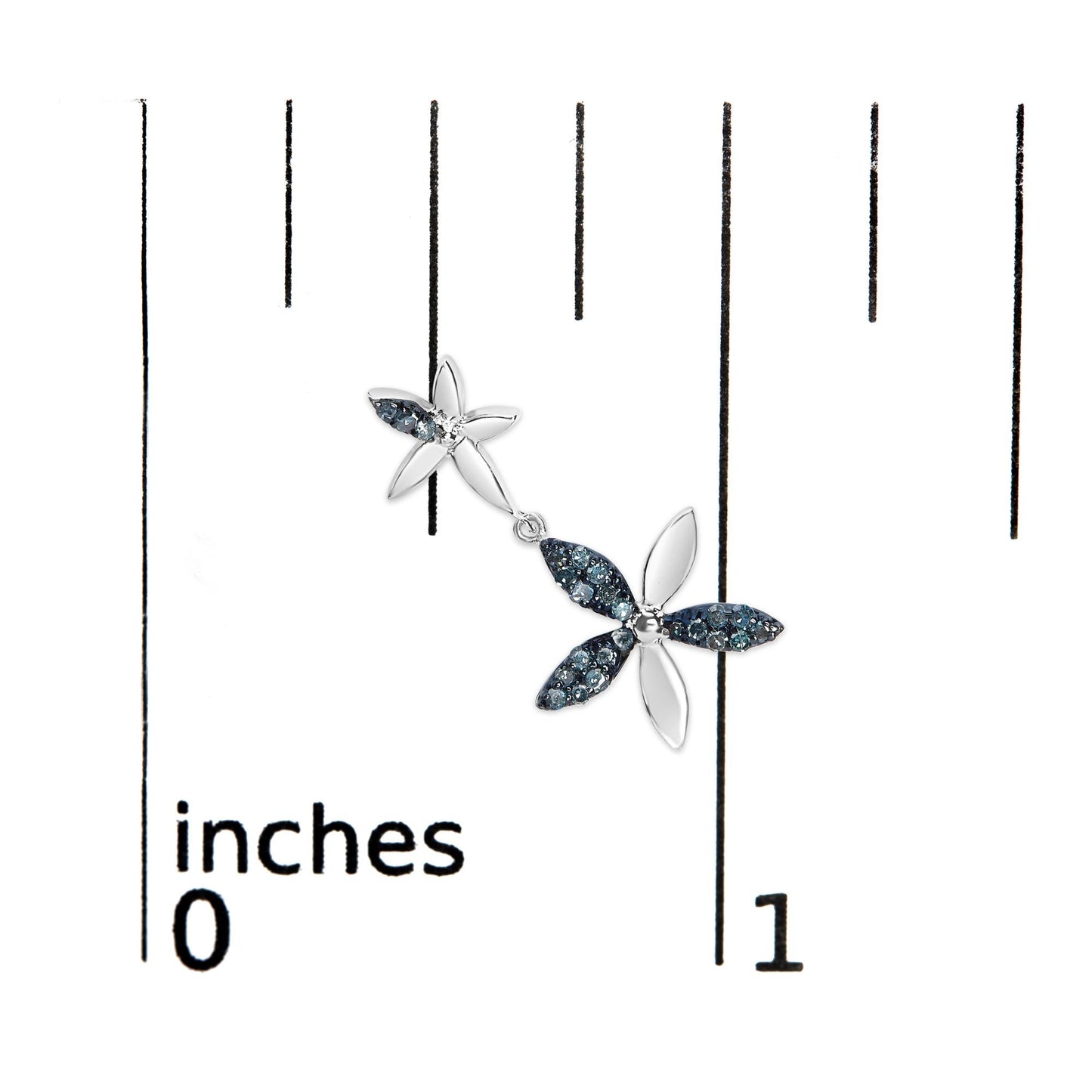 .925 Sterling Silver 1/5ct Cttw Blue Diamond Double Star Drop and Dangle Earrings (Blue Color, SI1-SI2 Clarity)