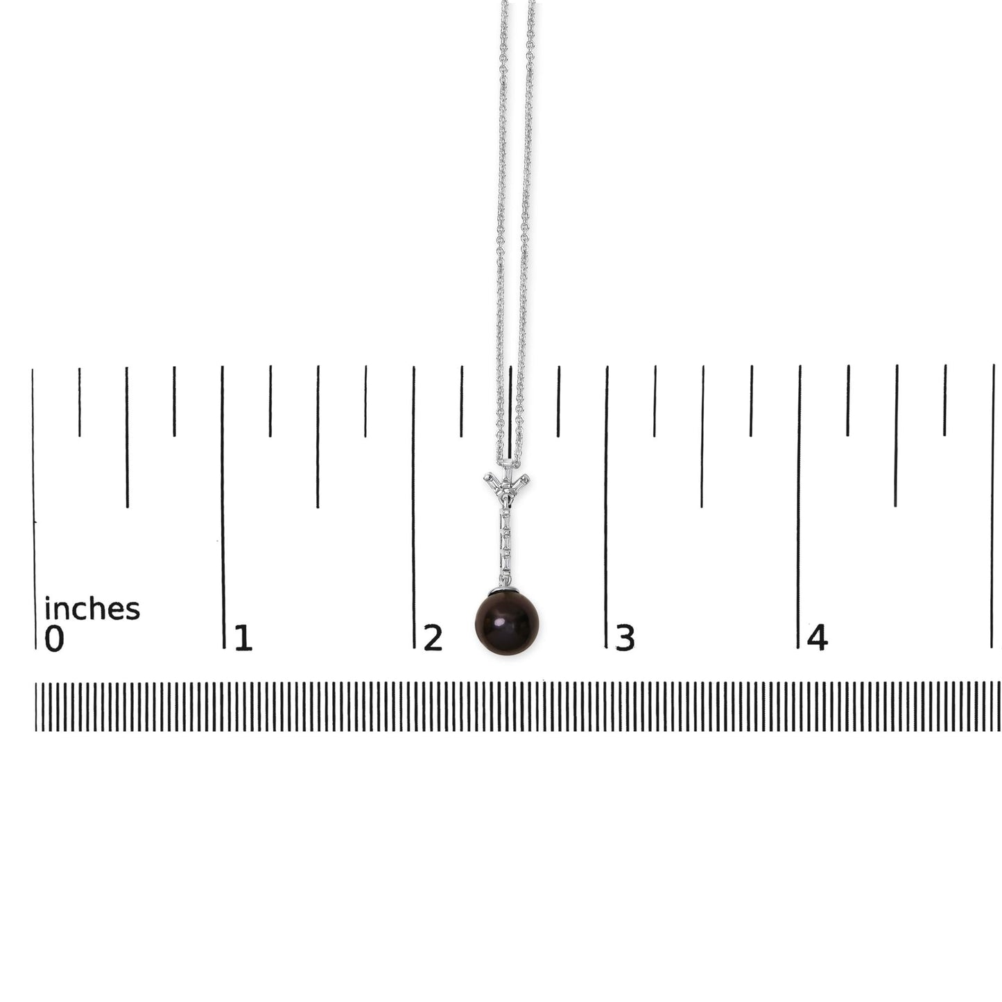 .925 Sterling Silver 8mm Black Pearl and Created White Sapphire Pendant Pendant Necklace