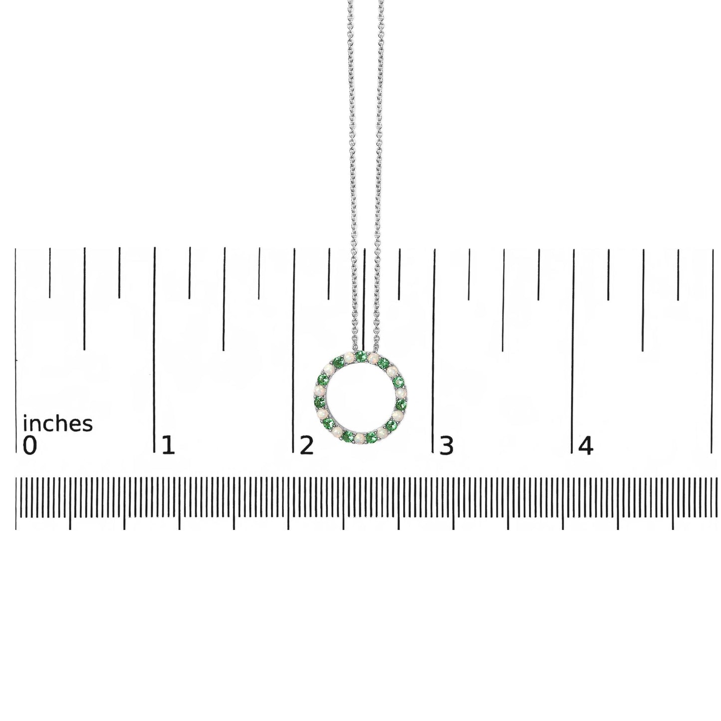 .925 Sterling Silver Alternating Created Green Emerald and Opal Circle Pendant Necklace