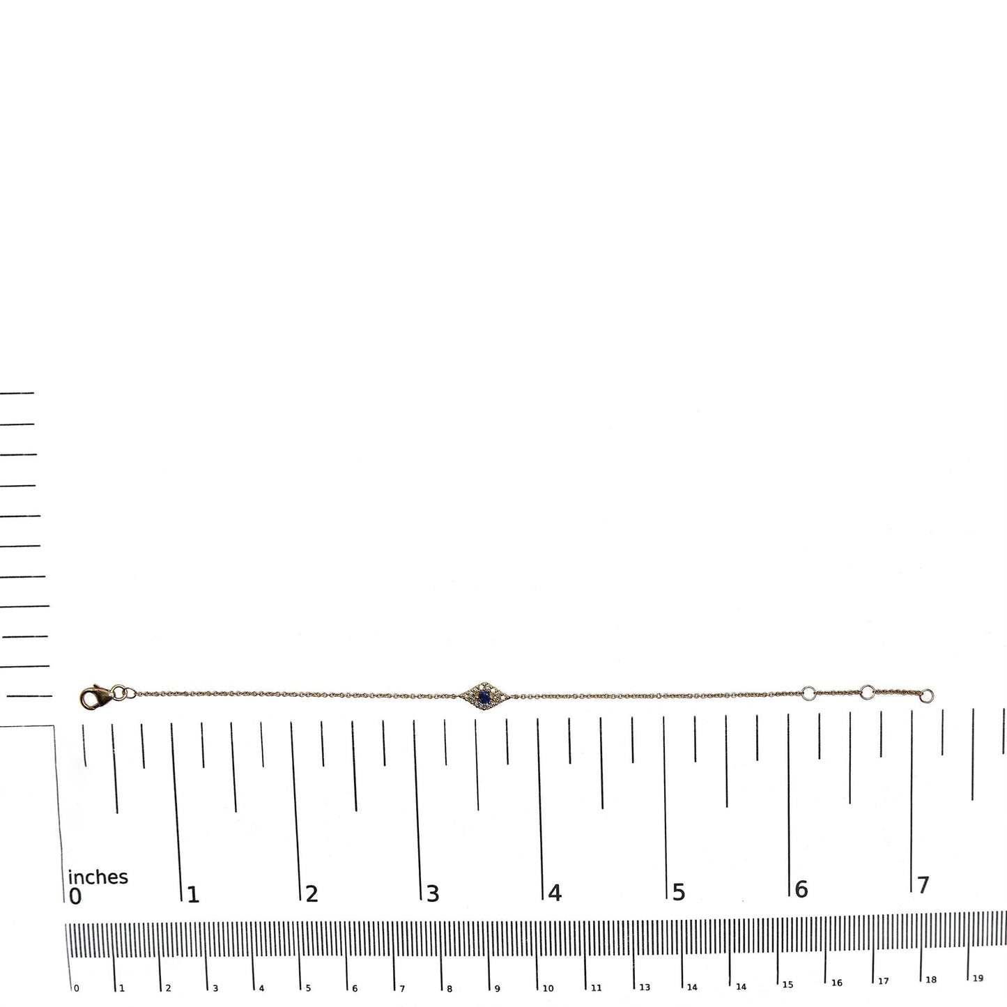 10K Yellow Gold Blue Sapphire and Diamond Accent Evil Eye Station Link Bracelet (H-I Color, I1-I2 Clarity) - Size 7"