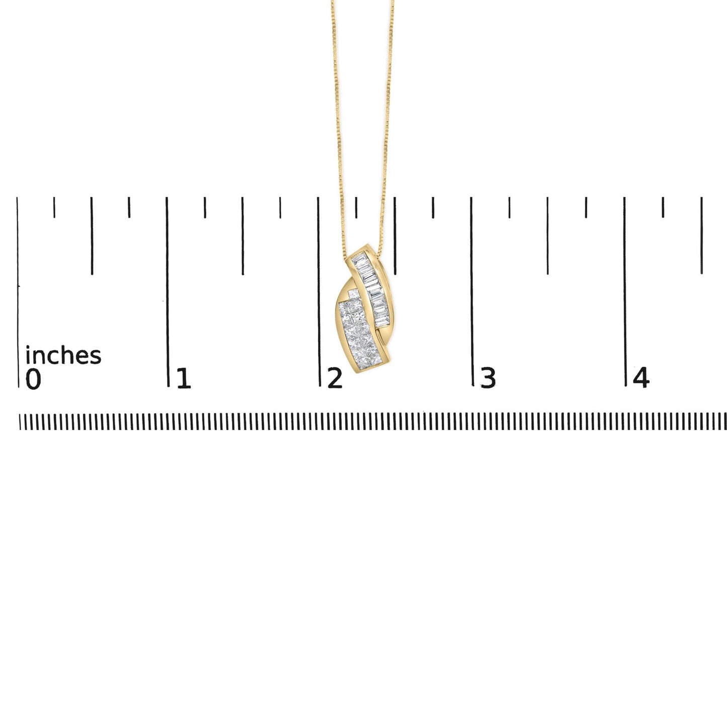 14k Yellow Gold 1 1/3 Cttw Princess and Baguette-cut Diamond Double Curved Pendant Necklace (H-I Color ,VS1-VS2 Clarity) - NO CHAIN INCLUDED