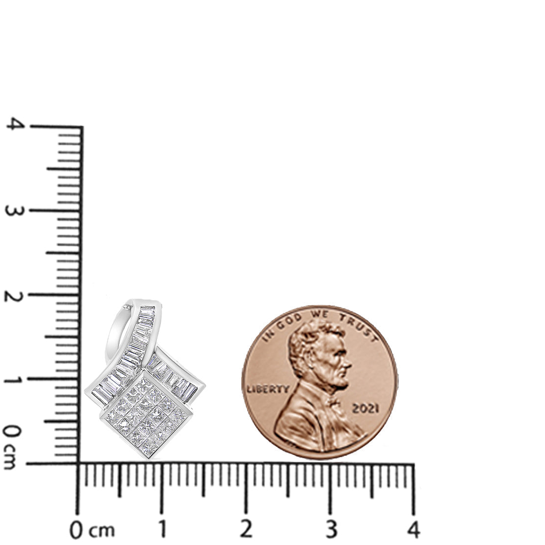 14k White Gold 2 1/10 Cttw Princess and Baguette Geometric Designed Diamond Pendant Necklace (G-H Color, VS1-VS2 Clarity) - NO CHAIN INCLUDED