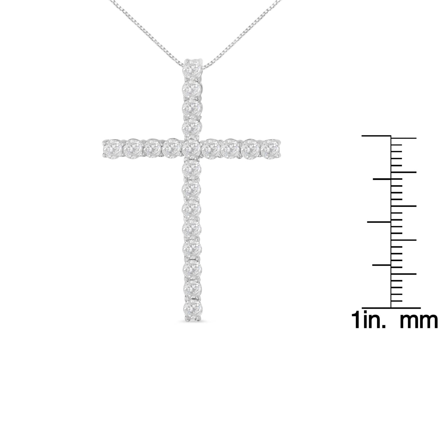 10Kt White Gold 1 cttw Diamond Cross Pendant Necklace (H-I, I1-I2)