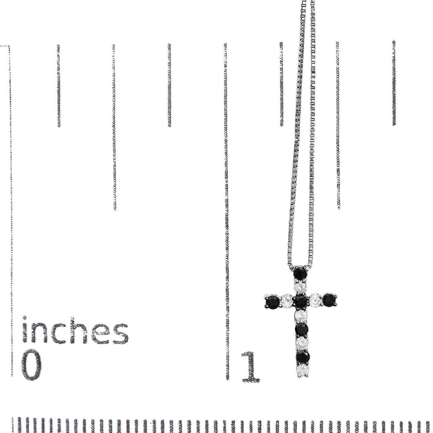 .925 Sterling Silver 1/2 Cttw Alternating Black and White Diamond Cross Pendant Necklace (Treated Black and H-I Color, I3 Clarity) - 18"