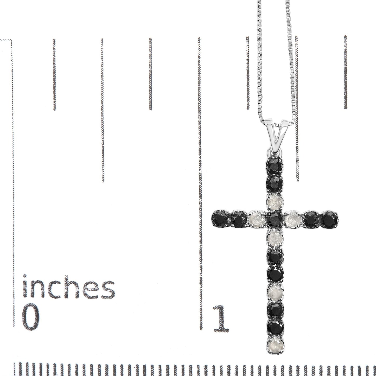 .925 Sterling Silver 1.0 Cttw Black and White Diamond Alternating Classic Cross 18" Pendant Necklace (Black/I-J Color, I3 Clarity)"
