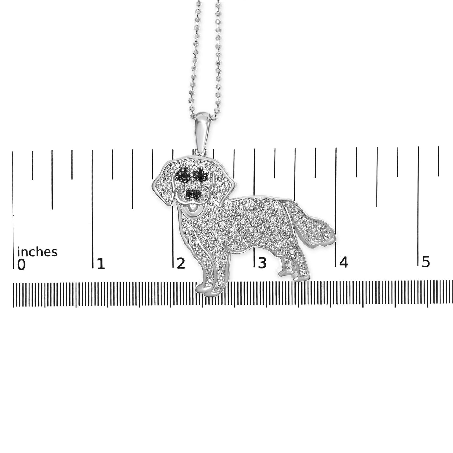 .925 Sterling Silver 1/3 Cttw White and Black Diamond Labrador Retriever Dog Pendant Necklace (I-J Color, I2-I3 Clarity) - 18" Inches