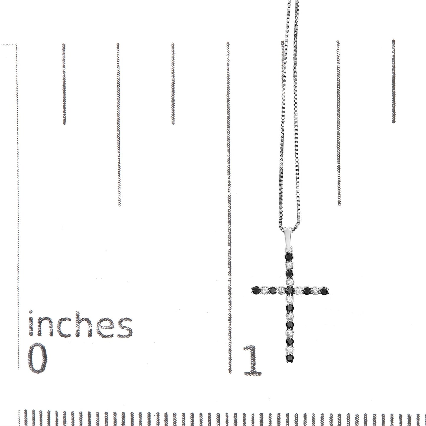 .925 Sterling Silver 1/2 Cttw Alternating Black and White Diamond Cross Pendant Necklace (H-I Color, I2-I3 Clarity) - 18" Inches