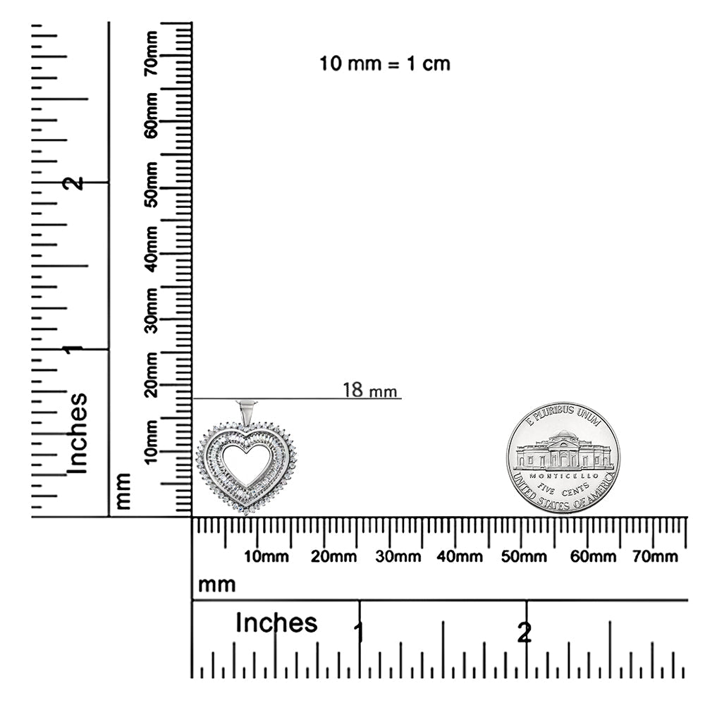 .925 Sterling Silver 1.0 Cttw Baguette and Round Diamond Heart Pendant 18" Necklace (H-I Color, I3 Clarity)