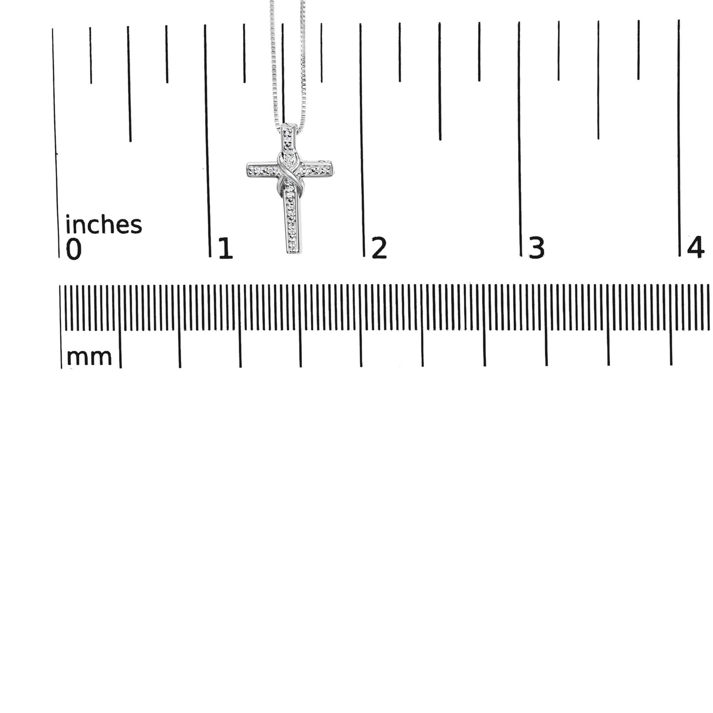 .925 Sterling Silver 1/10 Cttw Diamond Inlaid Cross with Ribbon Pendant Necklace (I-J Color, I2-I3 Clarity) - 18"