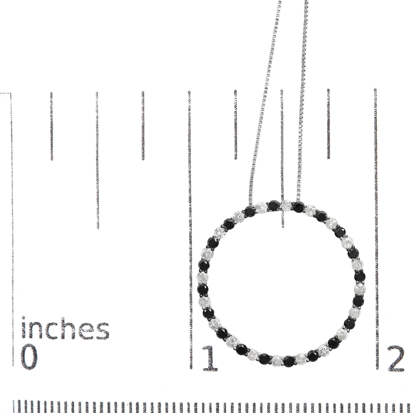 .925 Sterling Silver 2.0 Cttw Alternating Black and White Diamond Open Hoop Circle Pendant Necklace (H-I Color, I2-I3 Clarity) - 18" Inches