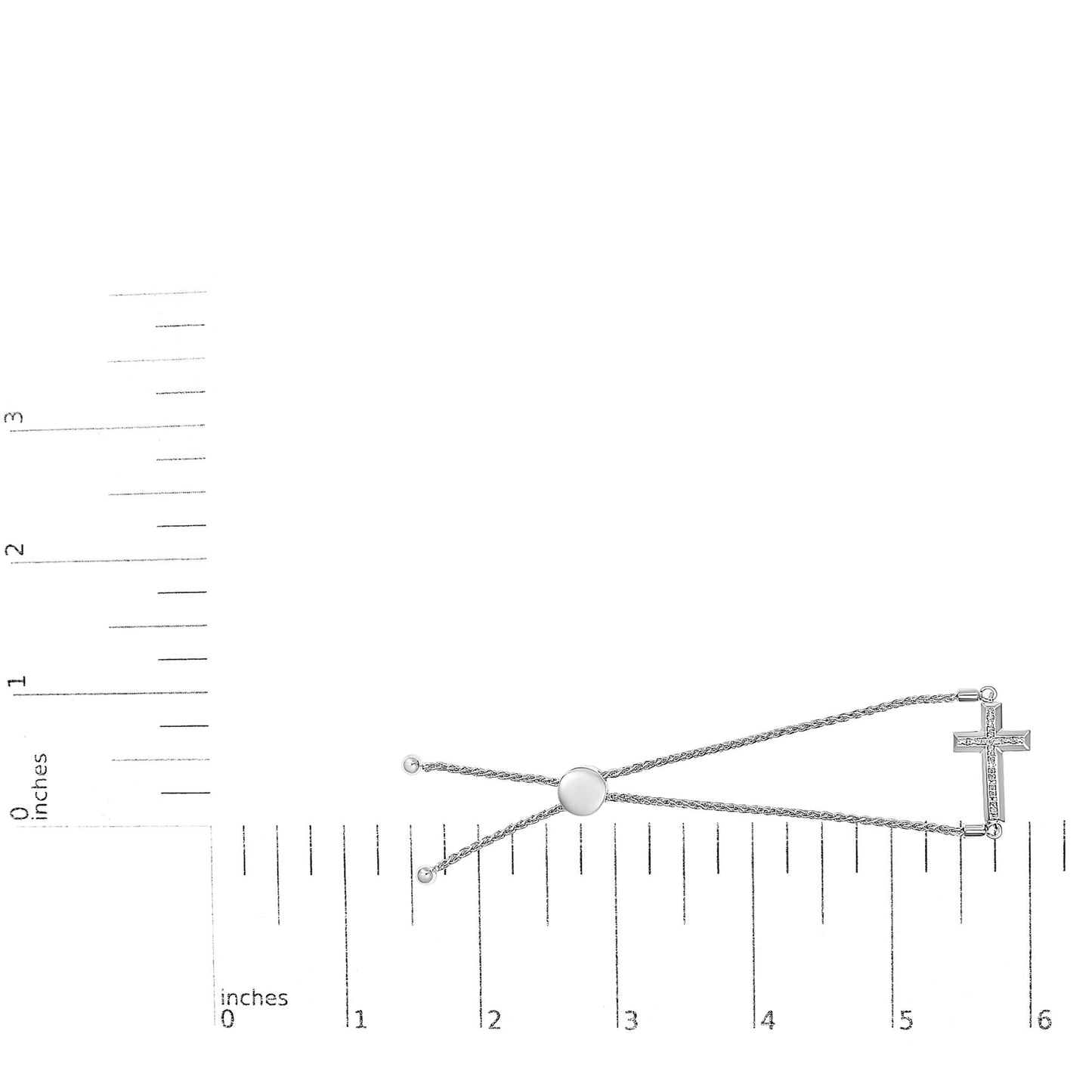 .925 Sterling Silver Diamond Accent Cross Bolo Bracelet (I-J Color, I1-I2 Clarity) - 7"