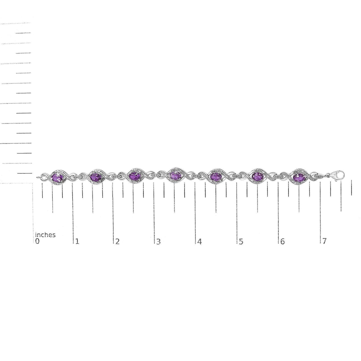 .925 Sterling Silver 1/10 Cttw Natural Round Diamond and 7X5MM Oval Amethyst Cross Tennis Bracelet (I-J Color, I1-I2 Clarity) - 7"