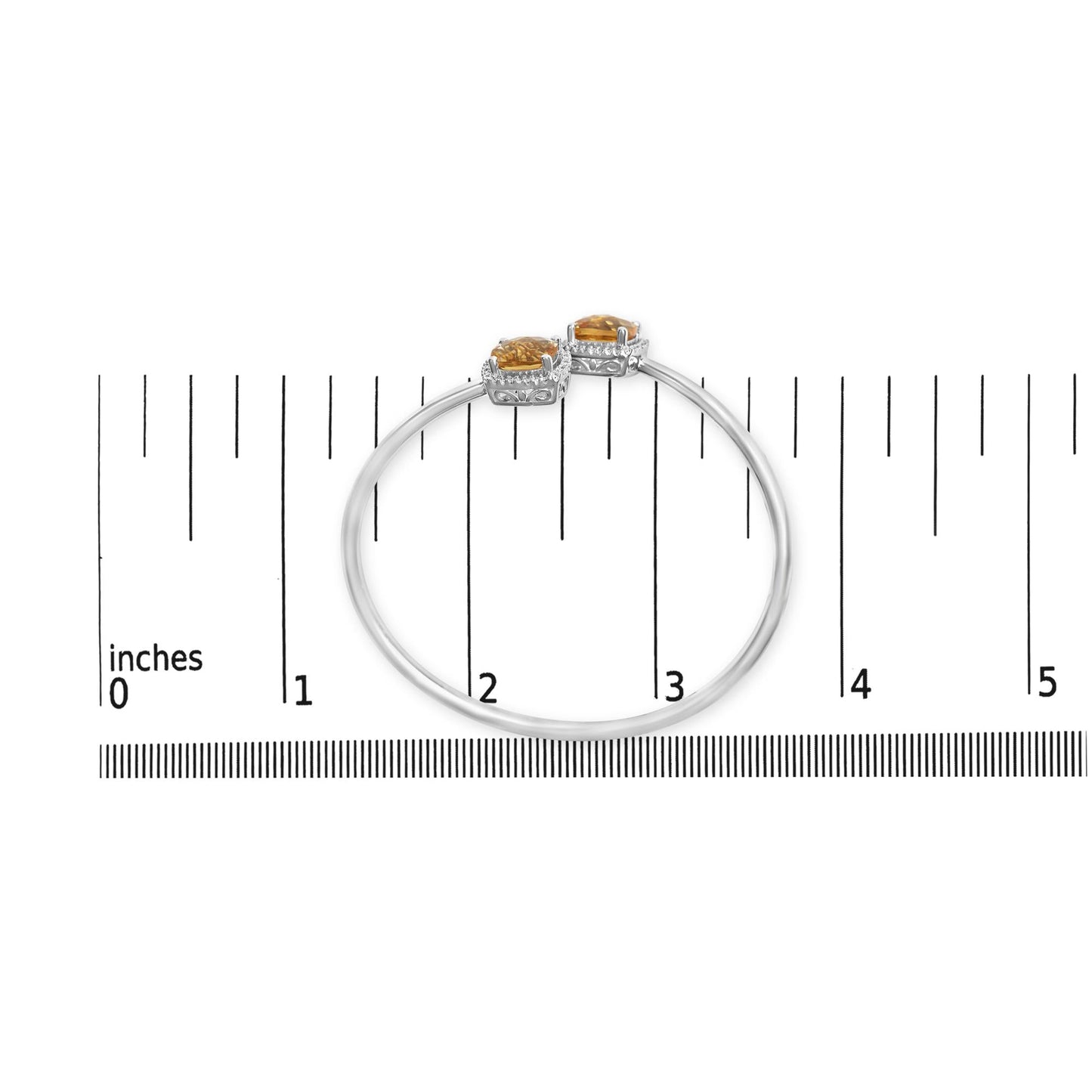 .925 Sterling Silver 8mm Cushion Cut Yellow Citrine Gemstone and Diamond Accent Split Bypass Bangle Bracelet (H-I Color, SI1-SI2 Clarity) - Fits up to 7.75" Inches