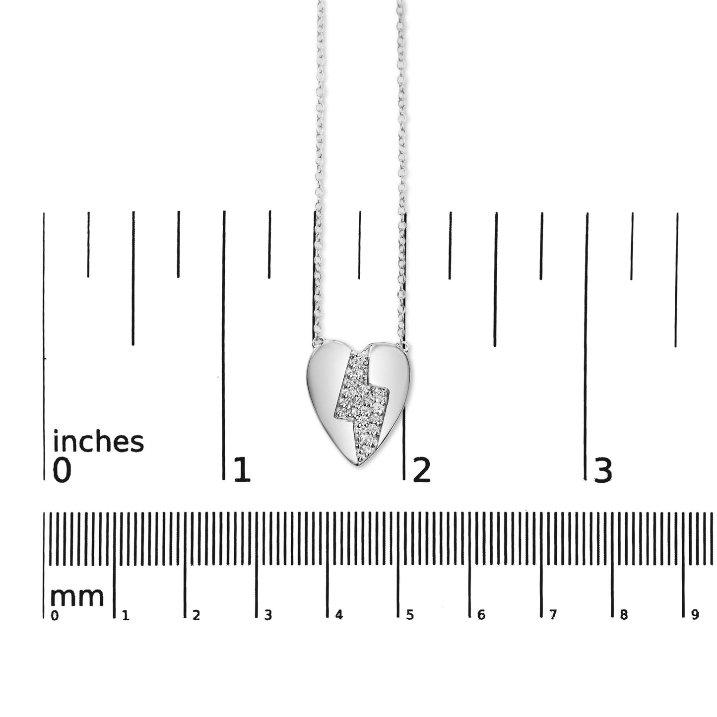 925 Sterling Silver 1/3 Ctw Diamond Heart and Lightning Bolt Pendant Necklace (H-I Color, SI1-SI2 Clarity) - 18" Inches
