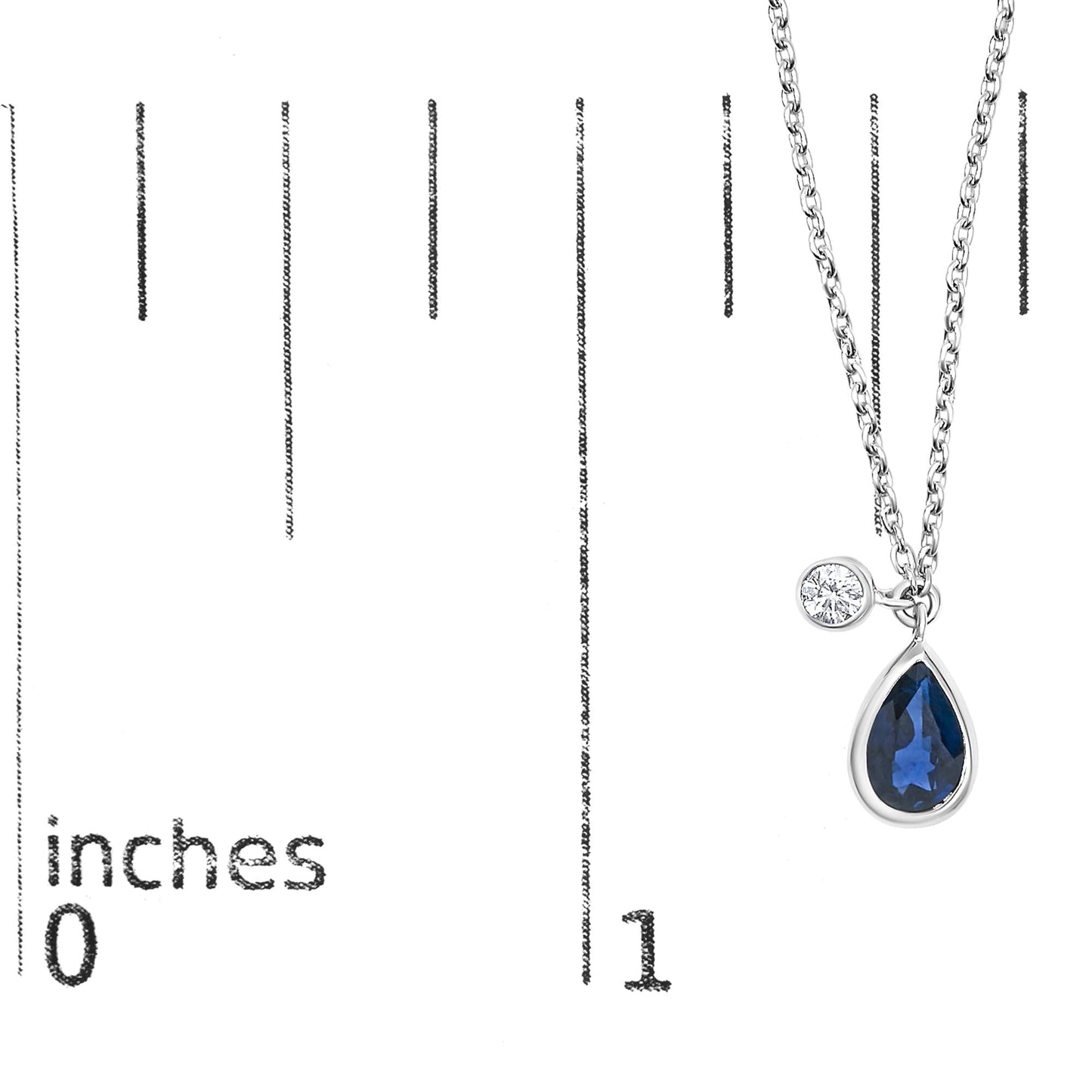 14K White Gold 6x4mm Pear Blue Sapphire and Diamond Accent Charm Pendant Necklace - 18" Inches