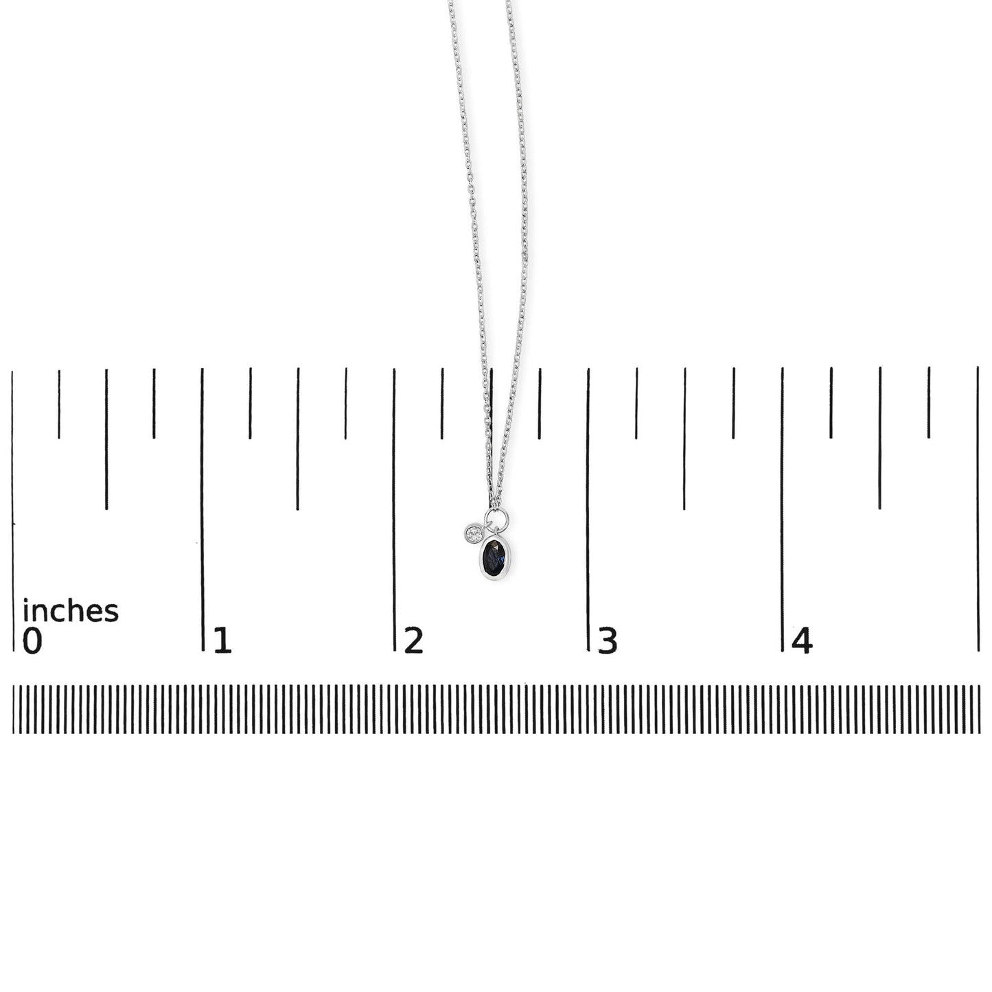 10K White Gold Oval Blue Sapphire and Diamond Double Charm Pendant Necklace - 18" Inches