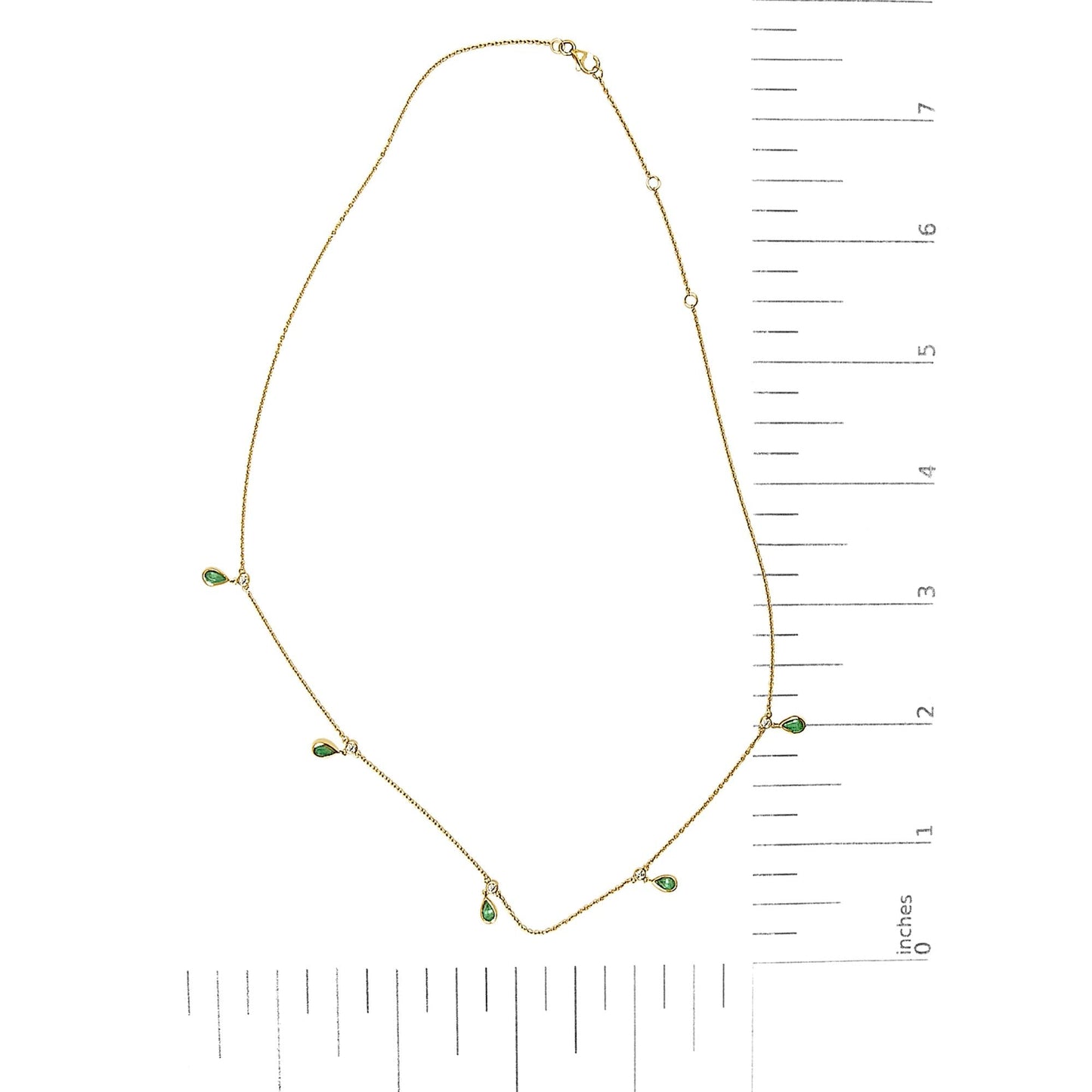10K Yellow Gold Dangling 5x3 mm Green Emerald and Diamond Station Necklace - 18" Inches