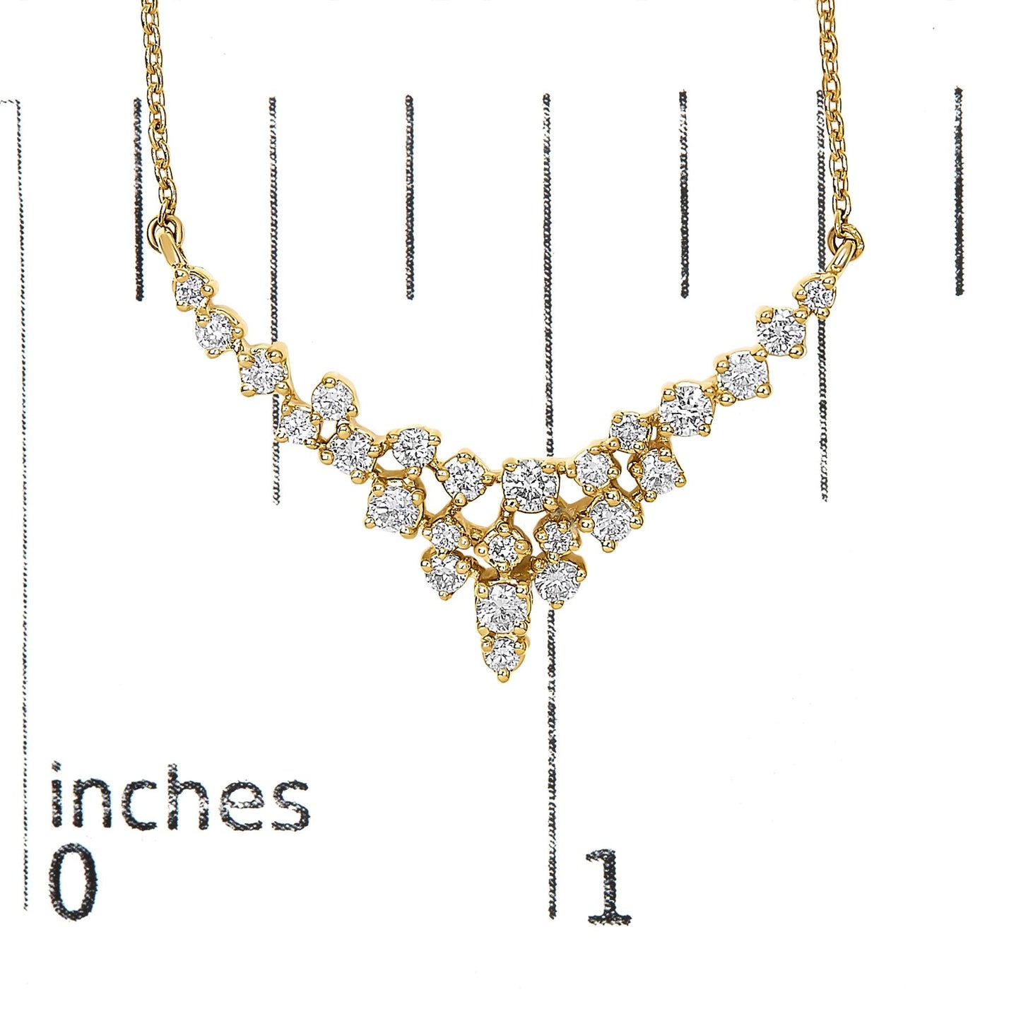 14K Yellow Gold 1/2 Cttw Diamond Scattered "V" Necklace (I-J Color, SI2-I1 Clarity) - 18" Inches