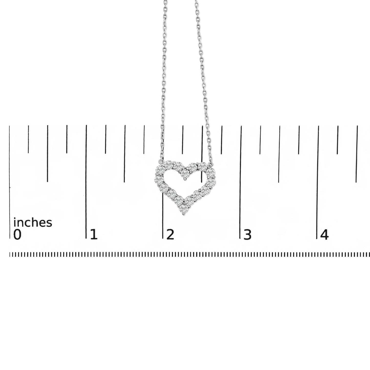 14K White Gold 1 1/2 Cttw Lab Grown Diamond Open Heart Pendant Necklace - 17" Inches