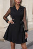 Perfee Lapel Collar Tied Mesh Long Sleeve Dress