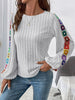 Embroidered Round Neck Long Sleeve Blouse