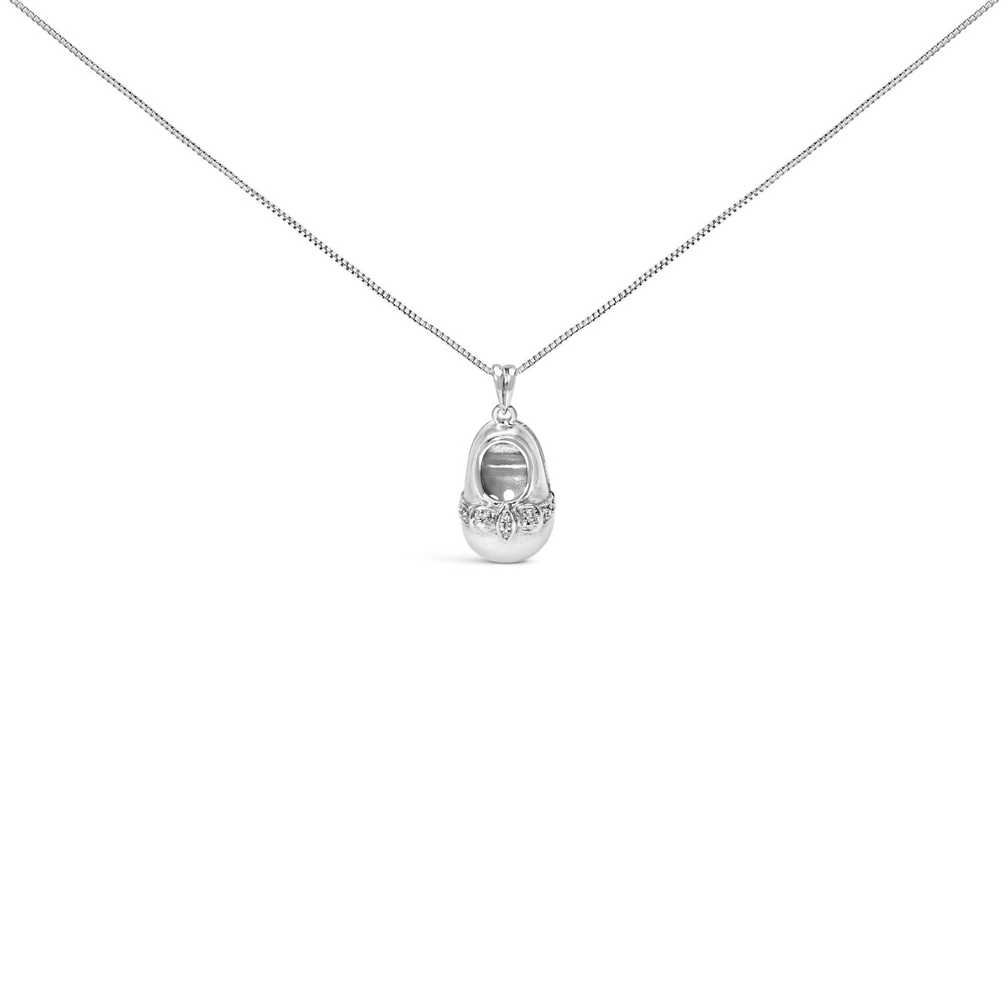 14K White Gold Diamond Accent Baby Shoe with Bow Pendant 18" Necklace (G-H Color, SI1-SI2 Clarity)