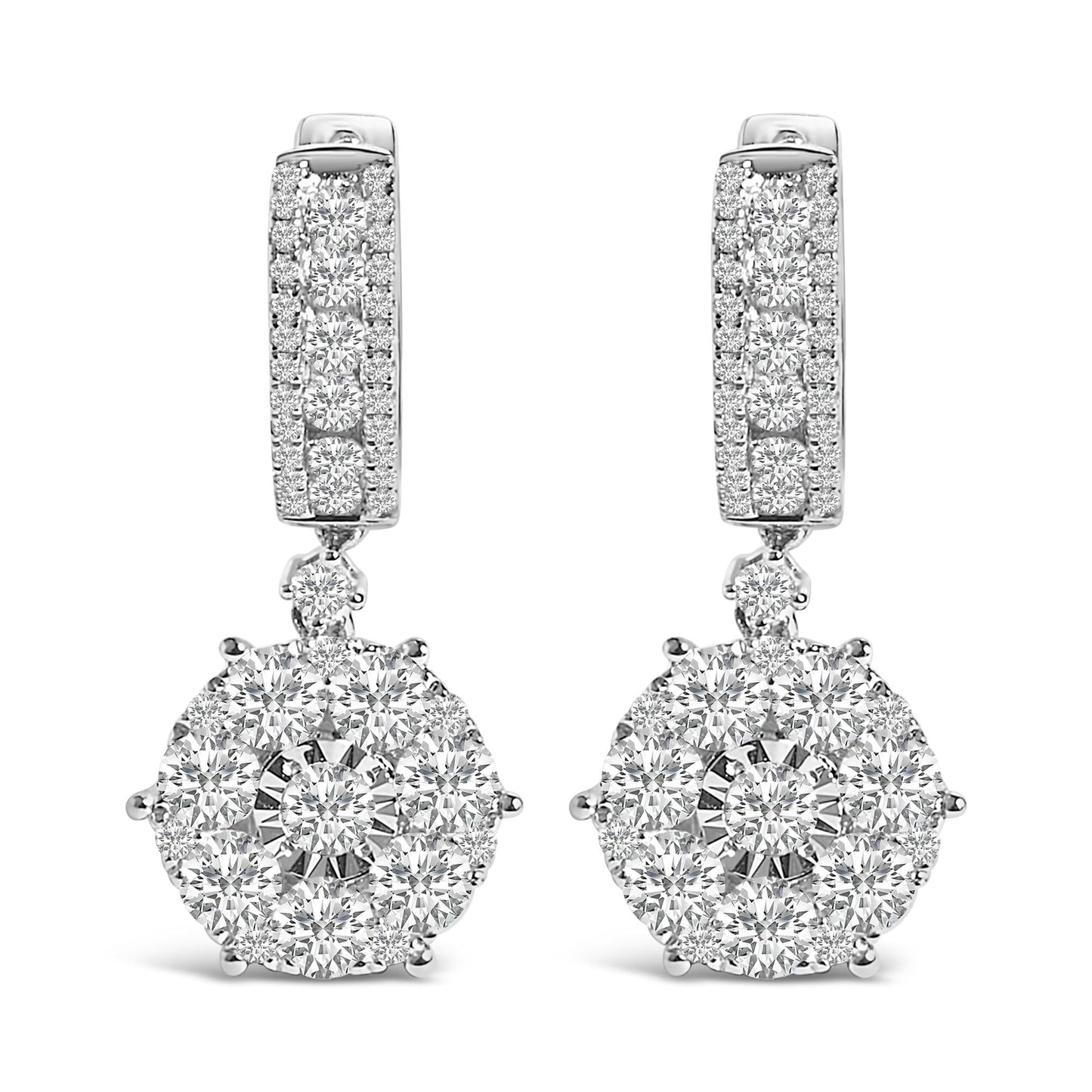 14K White Gold 2 1/3 Cttw Diamond Cluster Drop and Dangle Earrings (F-G Color, VS2-SI1 Clarity)