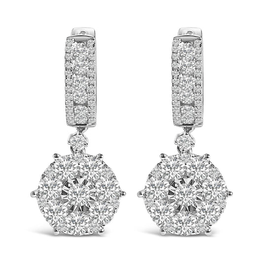 14K White Gold 2 1/3 Cttw Diamond Cluster Drop and Dangle Earrings (F-G Color, VS2-SI1 Clarity)