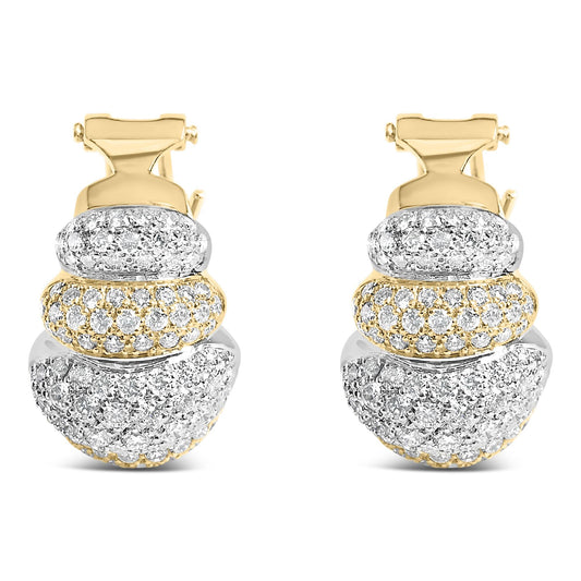 18K Two-Toned Gold 5.00 Cttw Diamond Three-tier Domed Button Omega Back Earrings (G-H Color, VS2-SI1 Clarity)