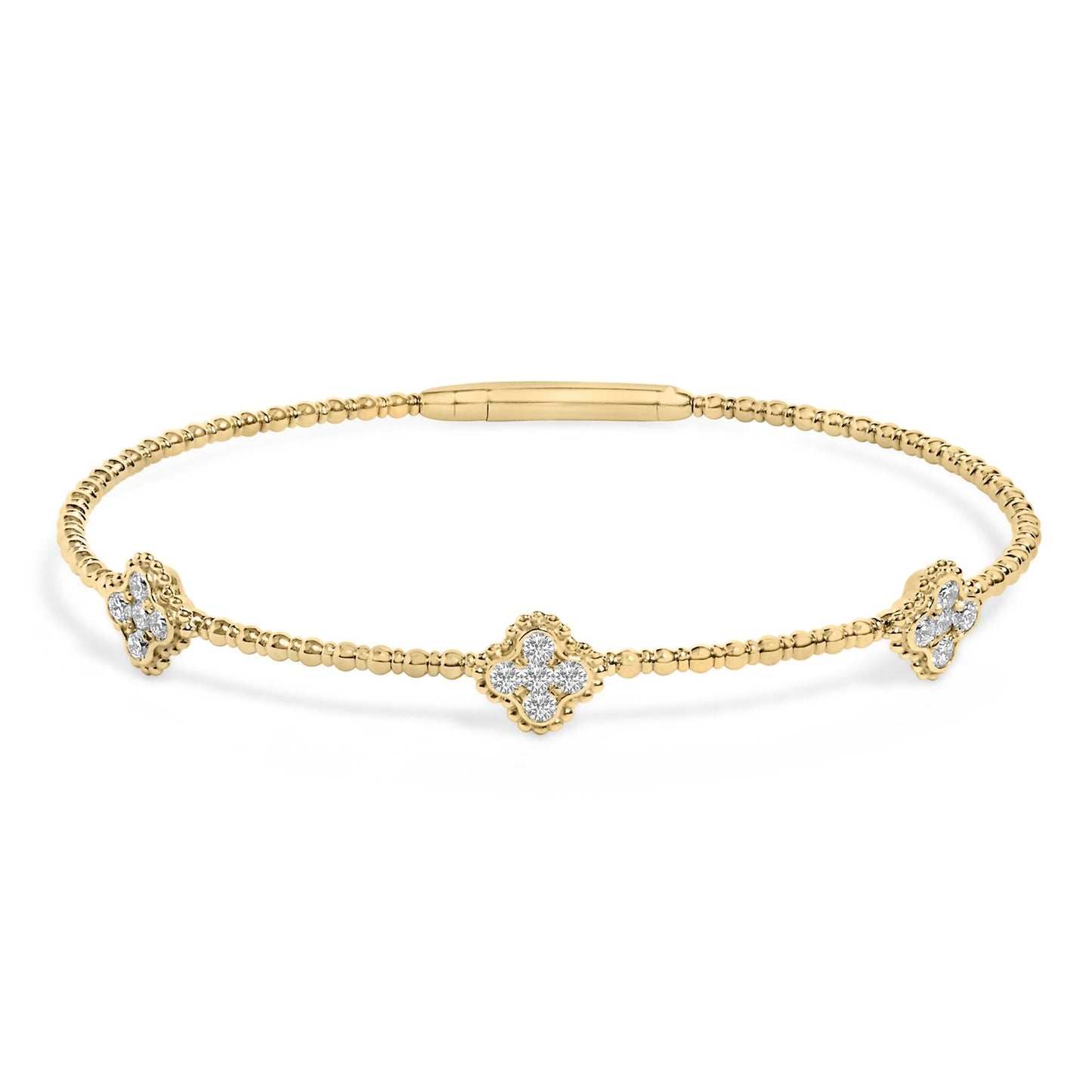 14K White Gold 1/2 Cttw Diamond Quatrefoil Clover Style Bangle Bracelet (G-H Color, SI1-SI2 Clarity) - 7.75 Inch