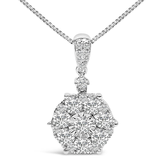 14K White Gold 1 1/5 Cttw Diamond Composite Cluster Pendant Necklace (F-G Color, VS2-SI1 Clarity) - 18" Inches