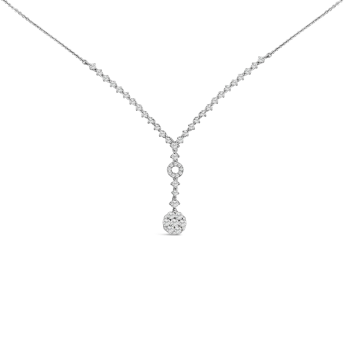 14K White Gold 6/7 Cttw Diamond Drop and V Necklace (H-I Color, SI1-SI2 Clarity) -18" Inches