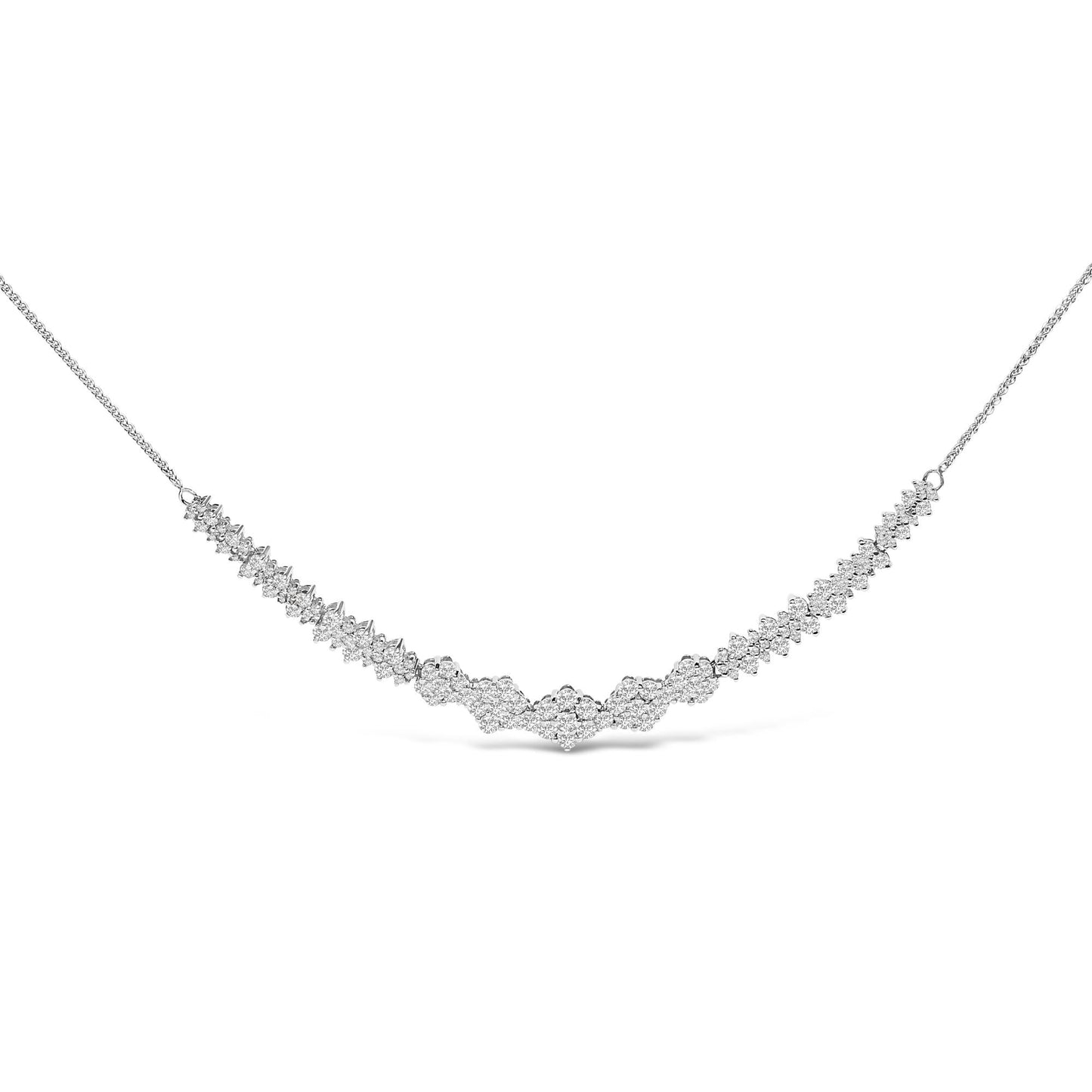 14K White Gold 2.00 Cttw Diamond Composite Cluster Bar Necklace (H-I Color, I2-I3 Clarity) - 18" Inches