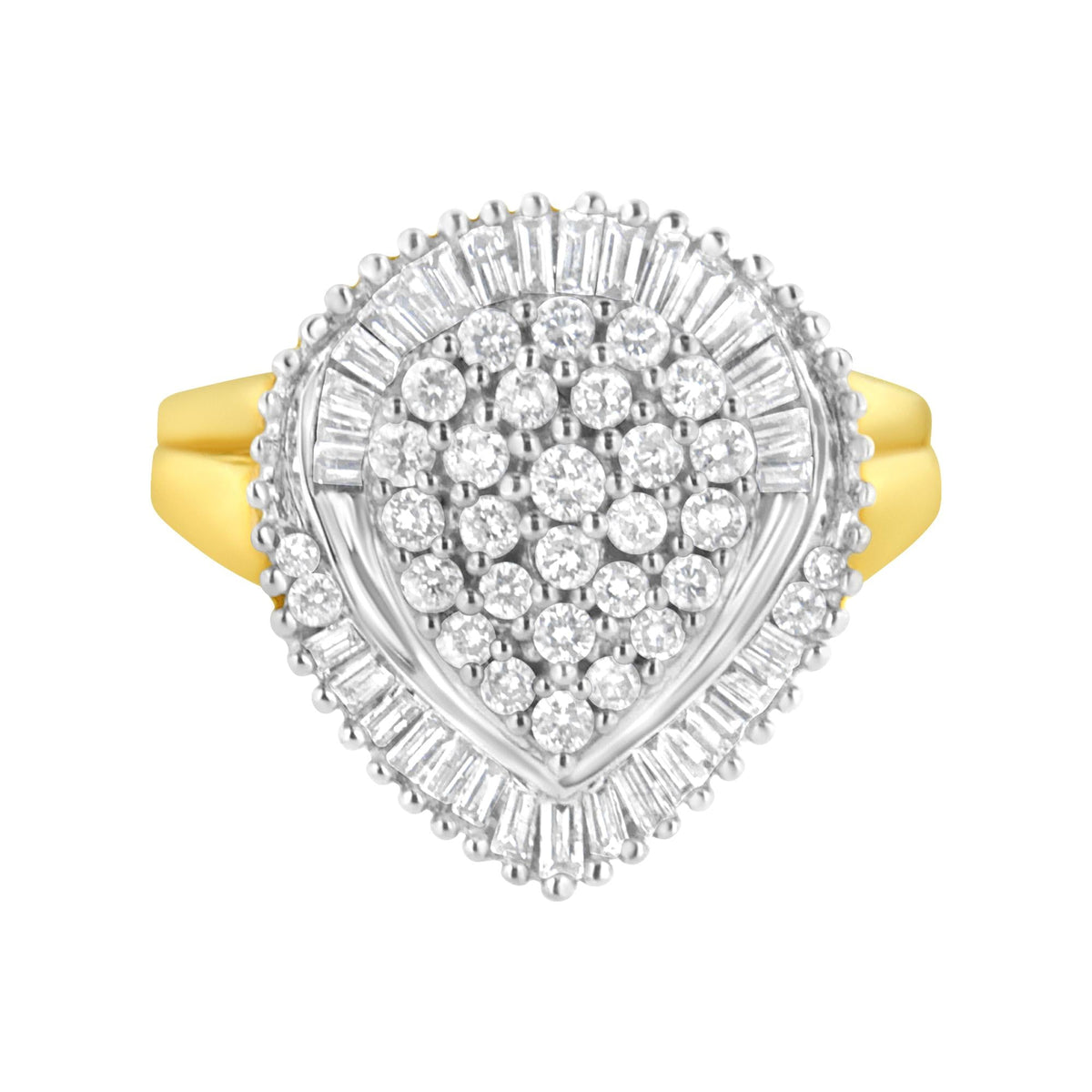 10K Yellow Gold 1.0 Cttw Round and Baguette Cut Diamond Oval Shaped Cluster Ring (I-J Color, I1-I2 Clarity) - JackiEaslick