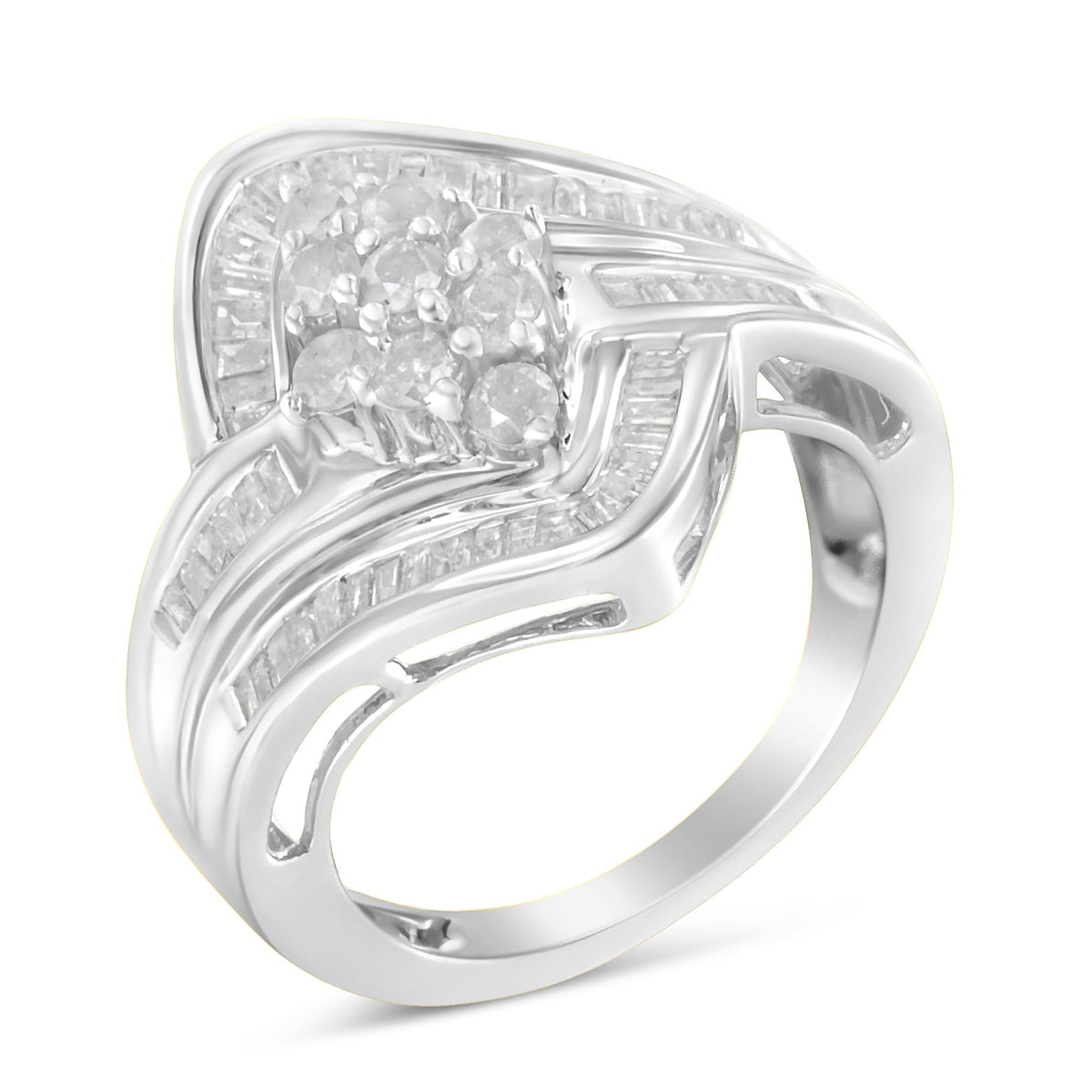 10K White Gold Diamond Bypass Cluster Ring (1 Cttw, I-J Color, I2-I3 Clarity) - JackiEaslick