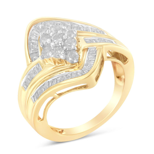 10K Yellow Gold Diamond Bypass Cluster Ring (1 Cttw, I-J Color, I2-I3 Clarity) - JackiEaslick